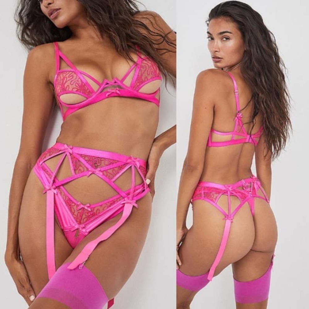 For Love & Lemons NWT Soutache Embroidered Garter Belts Intimate Hot Pink Small